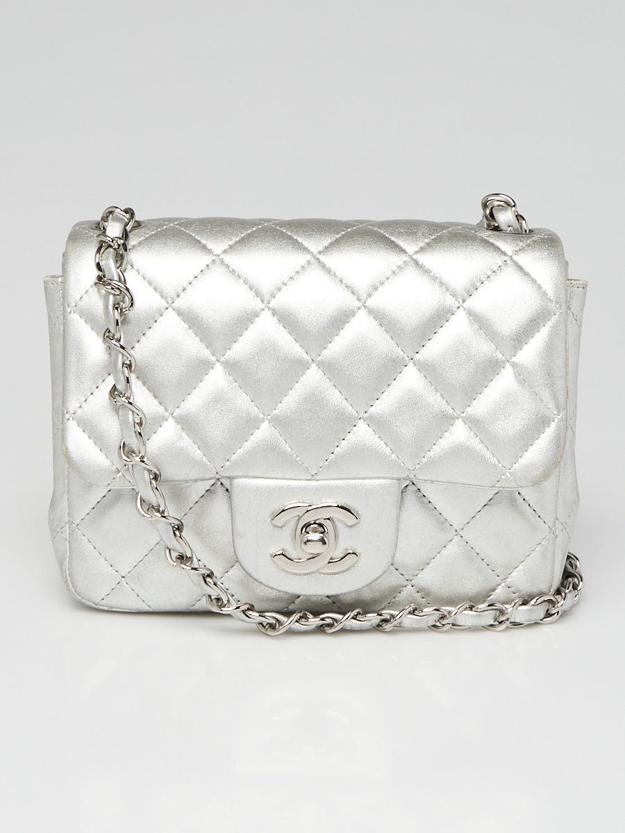 Chanel Silver Quilted Lambskin Leather Classic Square Mini Flap Bag - Yoogi's  Closet