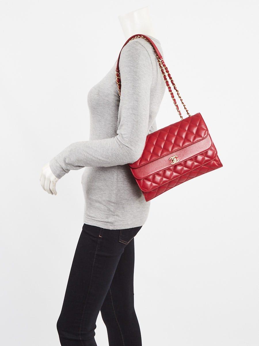 Chanel Red Quilted Calfskin Leather Triple Flap Bag - Yoogi's Closet