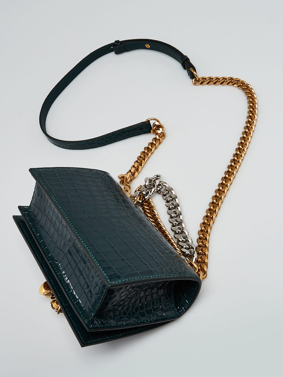 Alexander McQueen Green Croc Embossed Leather Jeweled Four