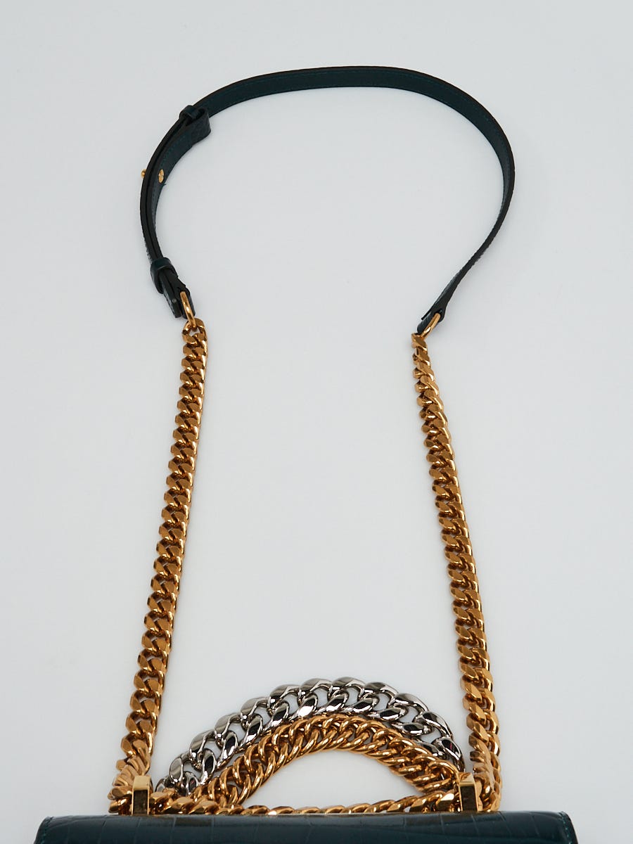 Alexander McQueen Green Croc Embossed Leather Jeweled Four
