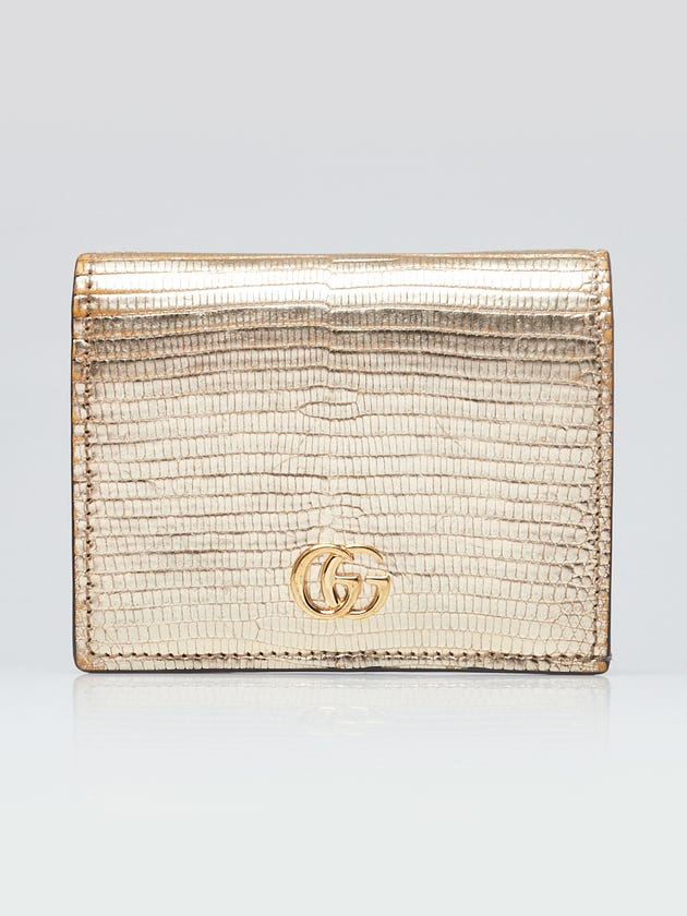 Gucci Gold Lizard Marmont GG Card Case Wallet