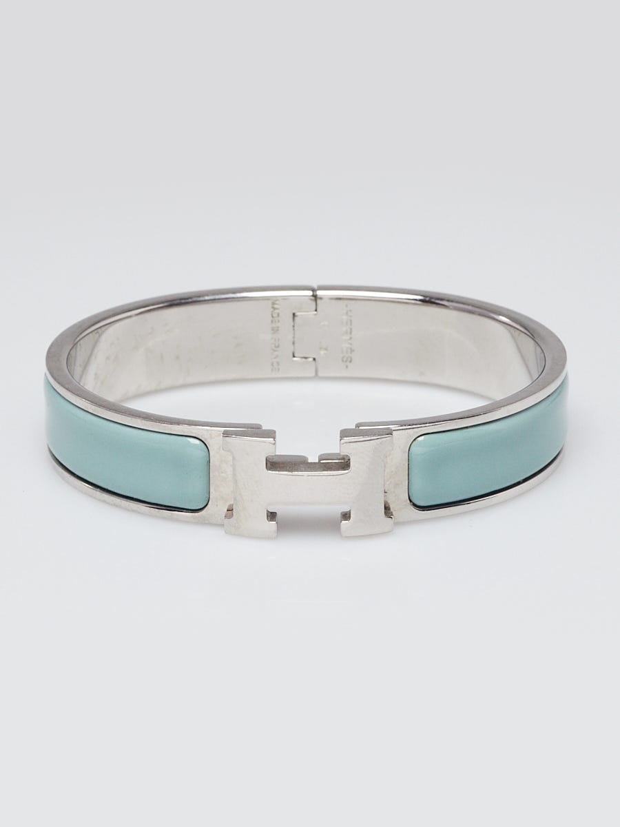 Light Blue Enamel Palladium Plated Clic-Clac H PM Narrow Bracelet
