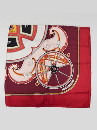 90cm Red Silk Washingtons Carriage Printed Cathy Latham Scarf
