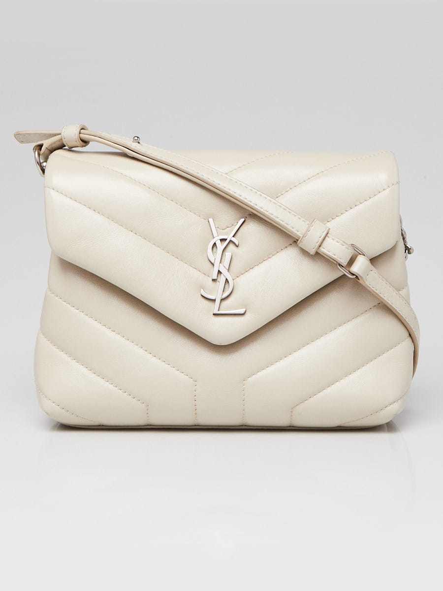 Yves Saint Laurent White Chevron Quilted Leather Toy LouLou