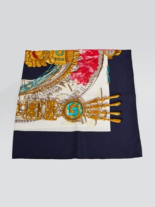 90cm Blue Silk 'Carnival Big Buddha' Print Square Scarf