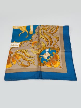Blue/Brown Silk Cheval Turc Print 90cm Square Scarf