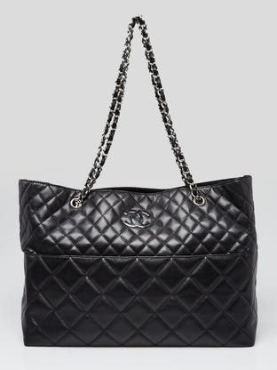 Black Quilted Leather In the Business Large Shopping Tote Bag