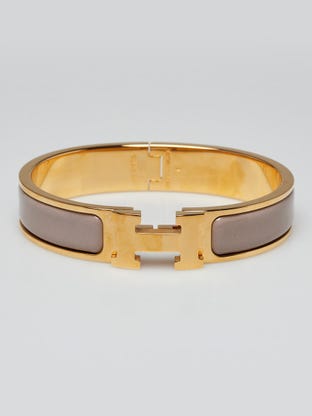 Marron Glace Enamel Gold Plated Clic-H Narrow PM Bracelet