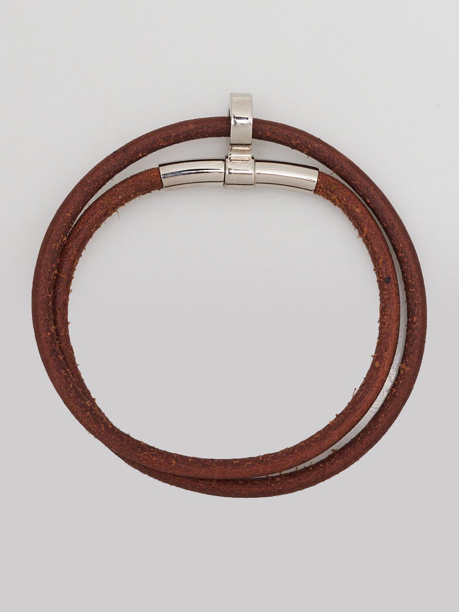 【HERMES】Leather Atame Wrap Bracelet Hermès Leather Atamè Wrap Bracelet - Palladium-Plated Wrap