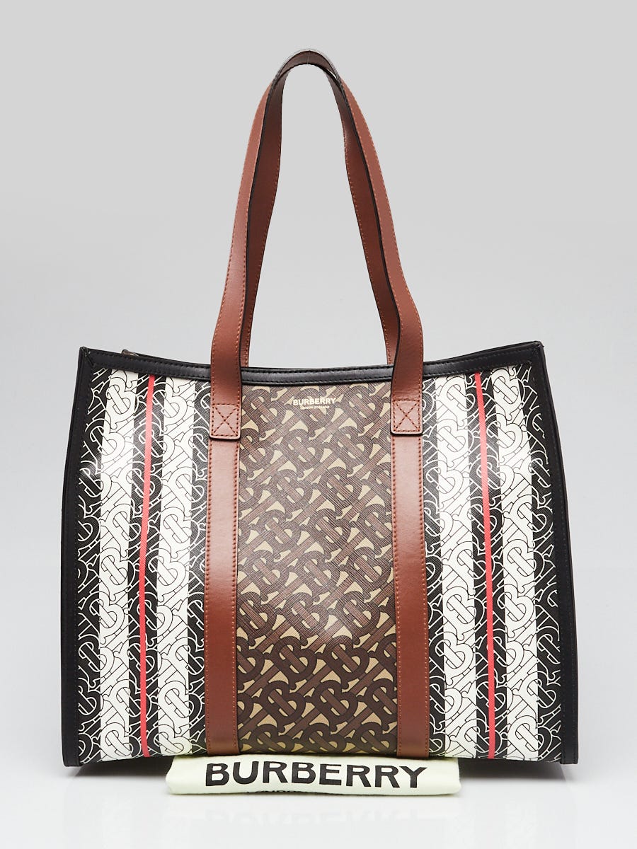 【送料込み】Burberry★BOOK TOTE Burberry Bridle Brown Monogram E-Canvas Stripe Book Tote