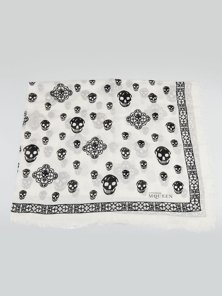 Alexander McQueen White/Black Modal/Silk Skull Scarf | Yoogi's Closet