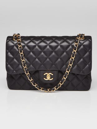 Black Quilted Lambskin Leather Classic Jumbo Double Flap Bag