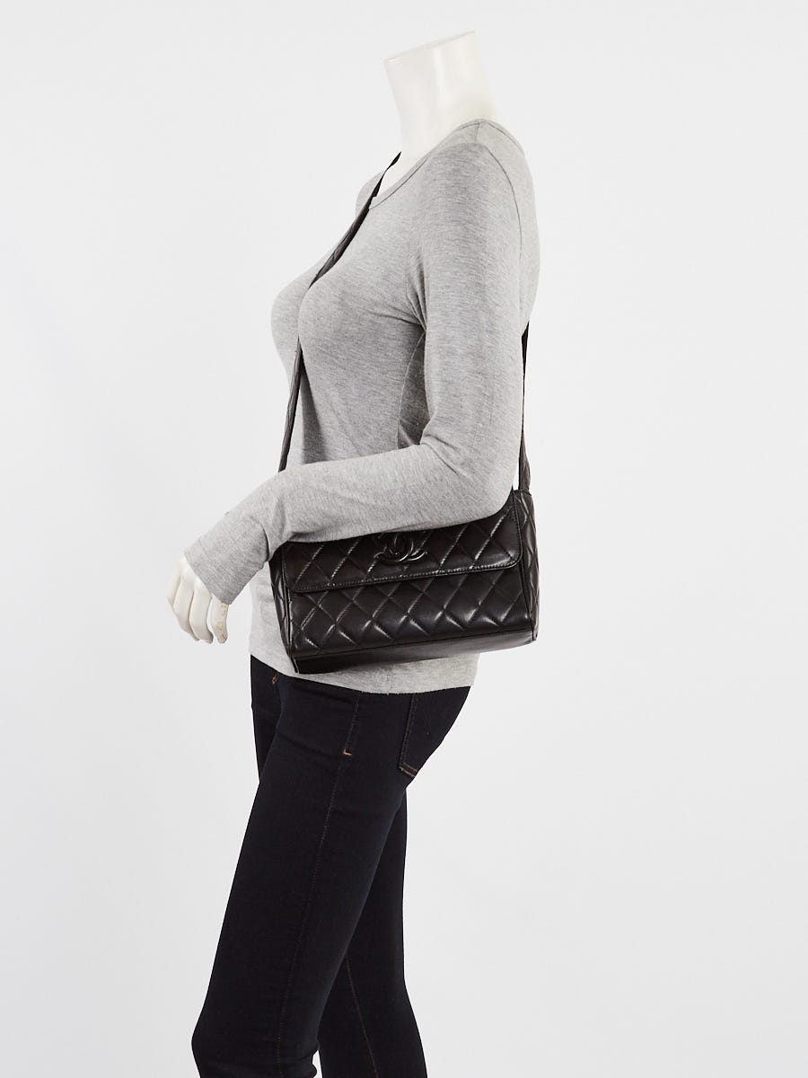 100% Authentic Chanel Boy Patent Chevron Quilted Medium Flap Bag Purse Grey