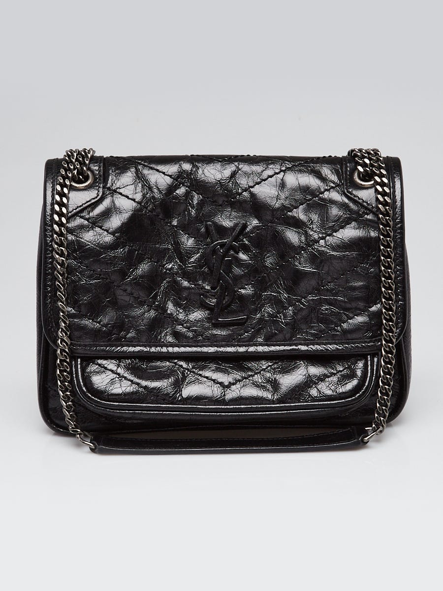 Yves Saint Laurent Black Crinkled Calfskin Leather Baby Niki Bag