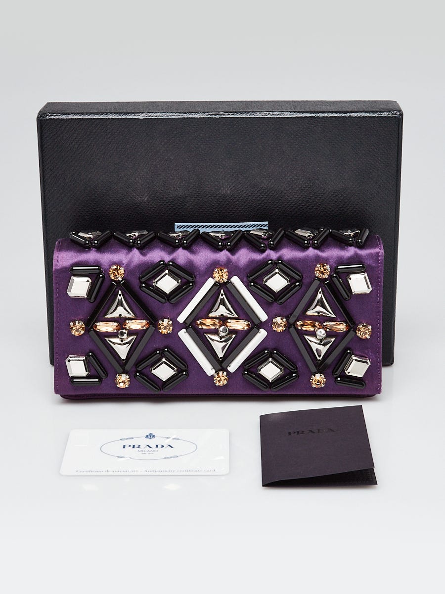 Prada Viola Raso Ricamo Jeweled Clutch Bag - BP332Z