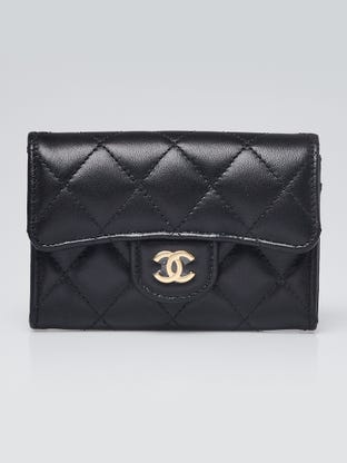 Black Quilted Lambskin Leather Classic Flap Card Holder