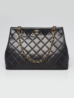 Black Quilted Lambskin Leather CC Chain Tote Bag