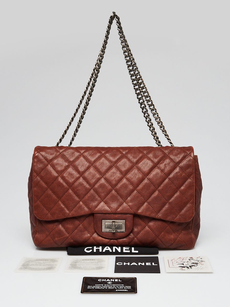Chanel Brown 2.55 Reissue Quilted Caviar Leather 227 Single Flap Jumbo Flap  Bag - Yoogi's Closet