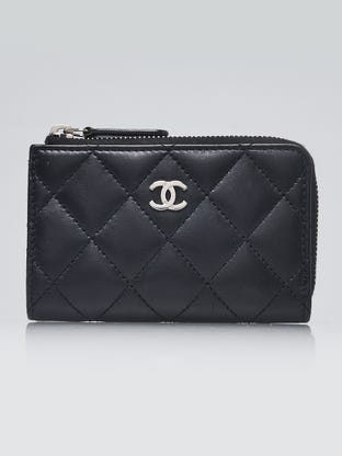Black Quilted Lambskin Leather Zipped O-Key Holder
