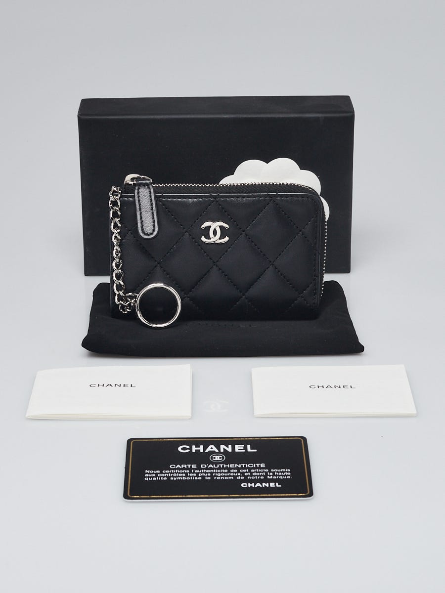 Chanel Black Quilted Lambskin Leather Zipped O-Key Holder - Yoogi's Closet