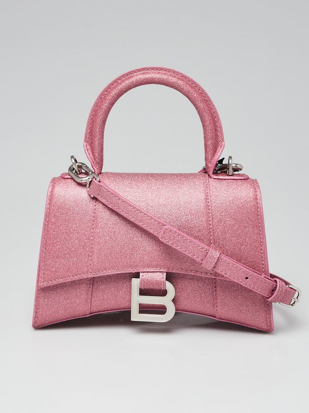 Balenciaga Sweet Pink Metallic Coated Canvas Hourglass XS Top Handle Bag