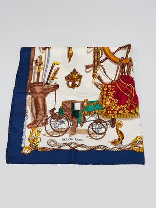 90cm Blue Silk 'Musee' Print Philippe Ledoux Square Scarf