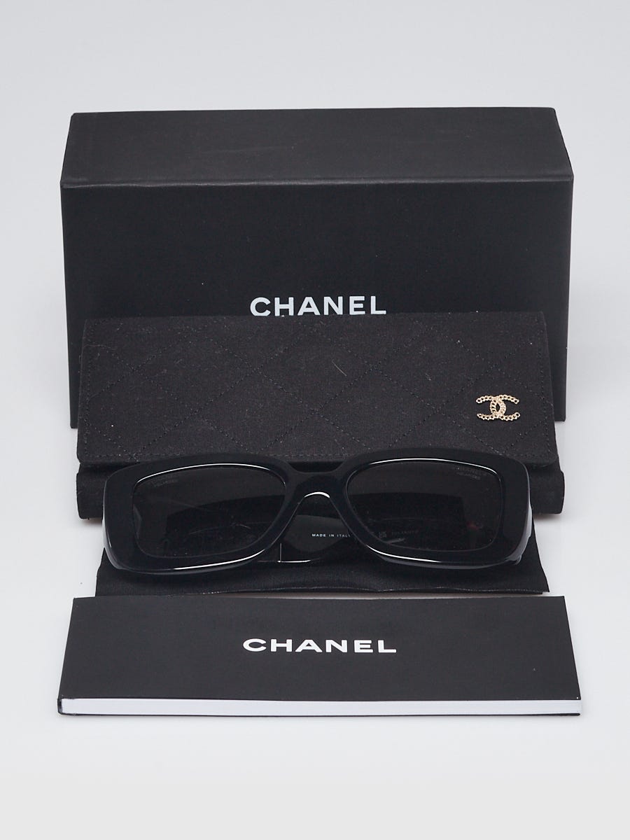 Chanel Black Acetate Pleated Leather Polarized Sunglasses 5473-Q