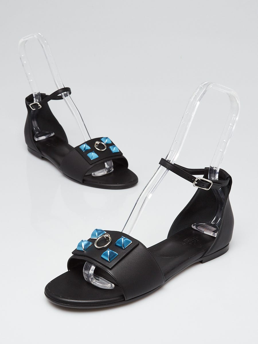 Black Calfskin Leather Desiree Sandals Size 8.5/39