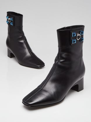 Black Leather Decouverte Ankle Boots Size 8.5/39