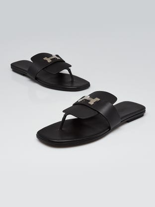 Black Calfskin Leather Galerie Sandals Size 8.5/39