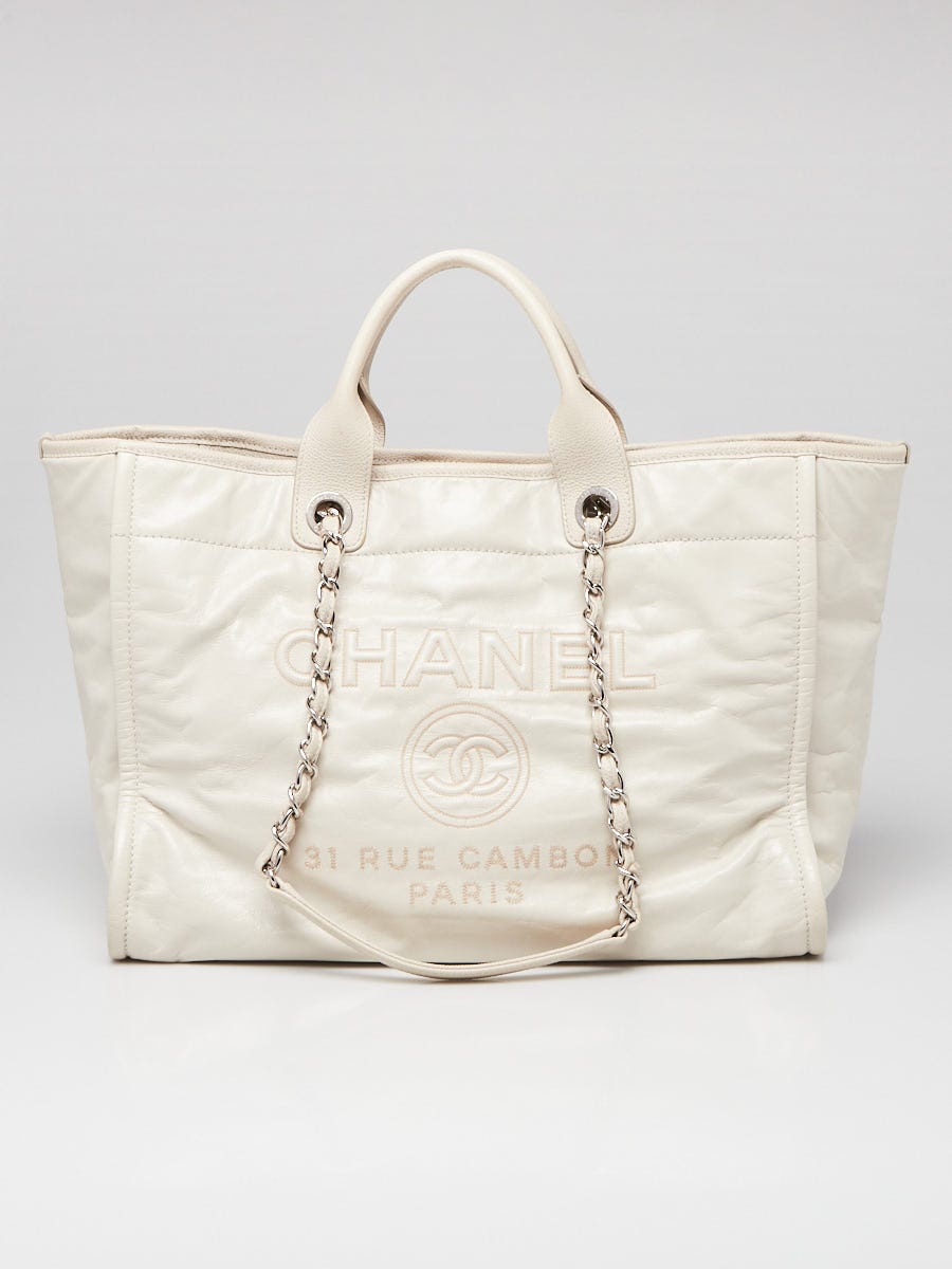 Chanel White Glazed Leather Large Deauville Shopping Tote Bag - Yoogi's  Closet
