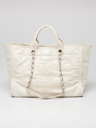 White Glazed Leather Large Deauville Shopping Tote Bag
