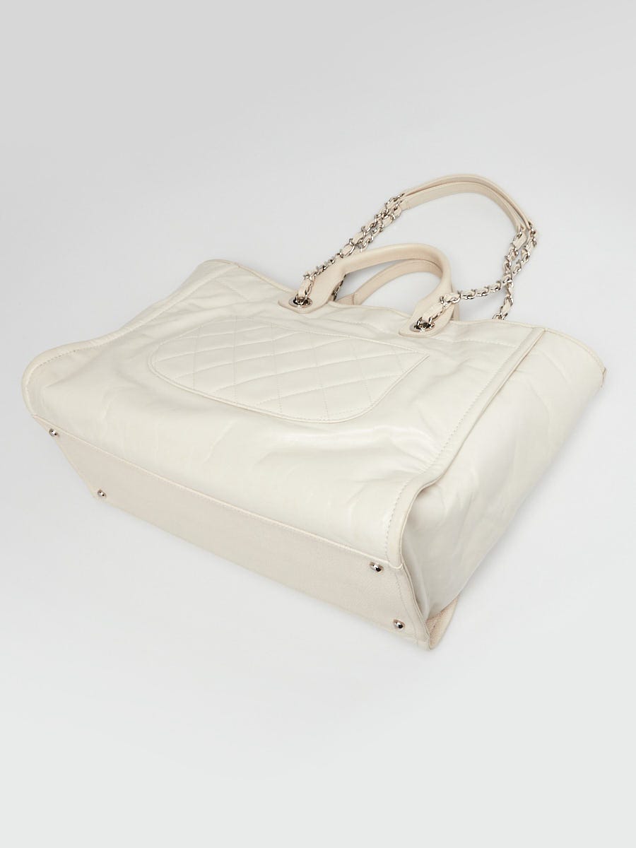 CHANEL, Bags, Chanel Deauville Ecru Rare Glazed Leather Tote Bag Large  Shopper Purse