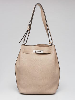 22cm Gris Tourterelle Togo Leather Palladium Plated So Kelly Bag