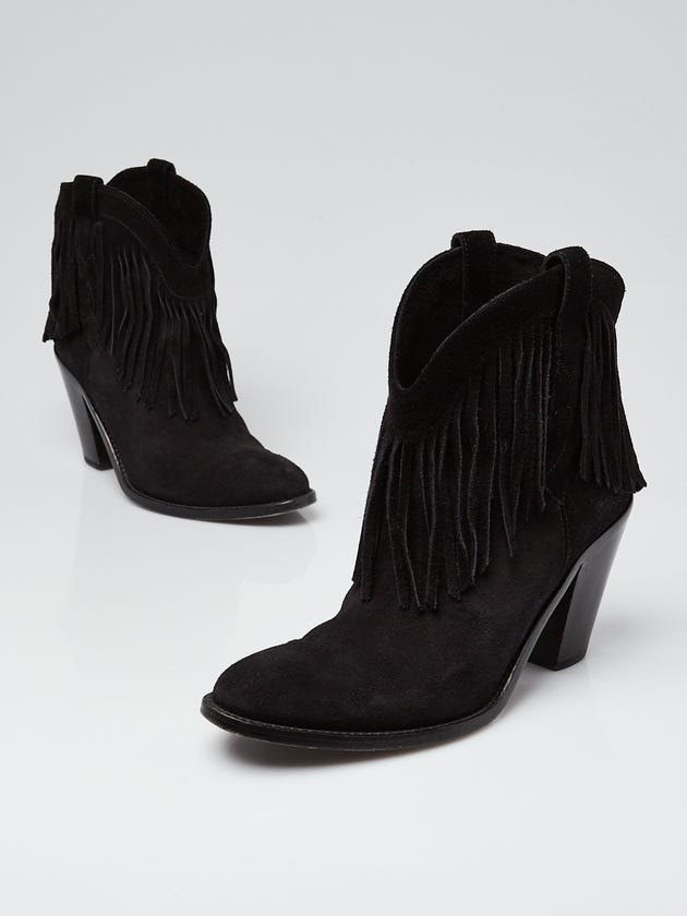 Yves Saint Laurent Black Suede Fringe Cowboy Boots Size 6/36.5