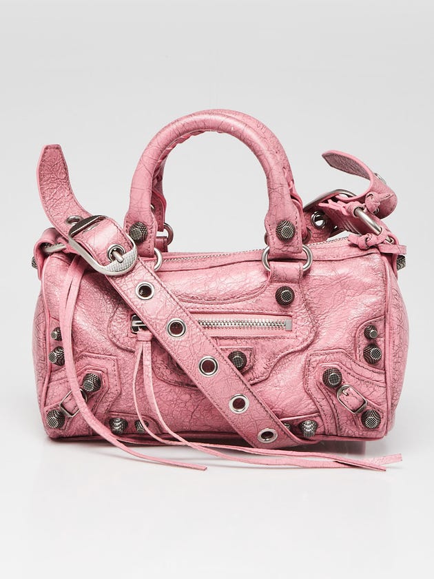 Balenciaga Pink Distressed Leather Le Cagole Mini Duffle Crossbody
