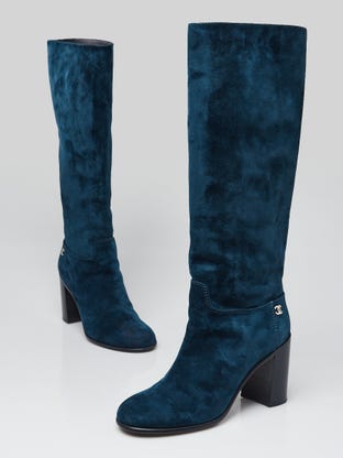 Blue Suede Knee High Riding Boots Size 7/37.5
