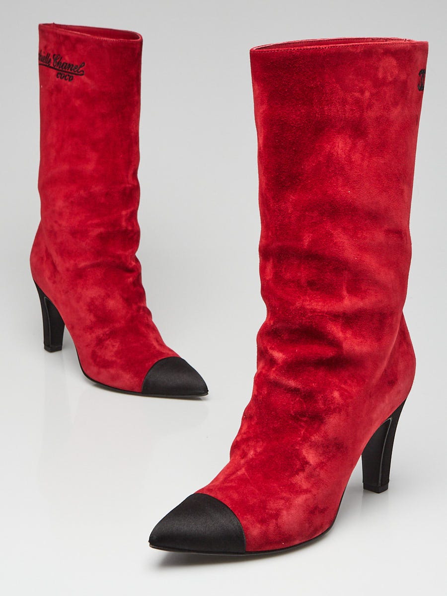 Chanel Red Suede Cap Toe Gabrielle Boots Size 7/37.5 - Yoogi's Closet