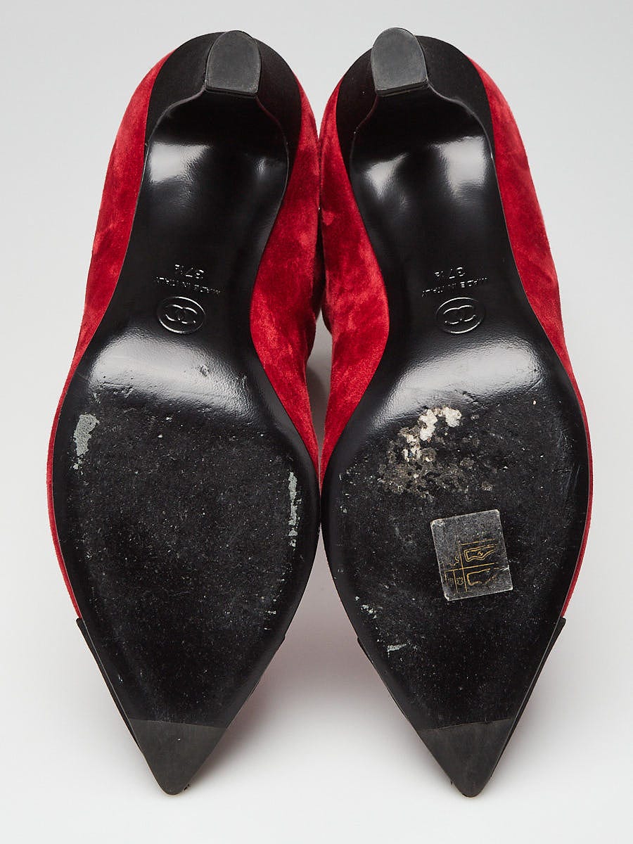 CHANEL Boots Heel EU37.5/US7.5 CC Logo Burgundy suede side zip 05976a