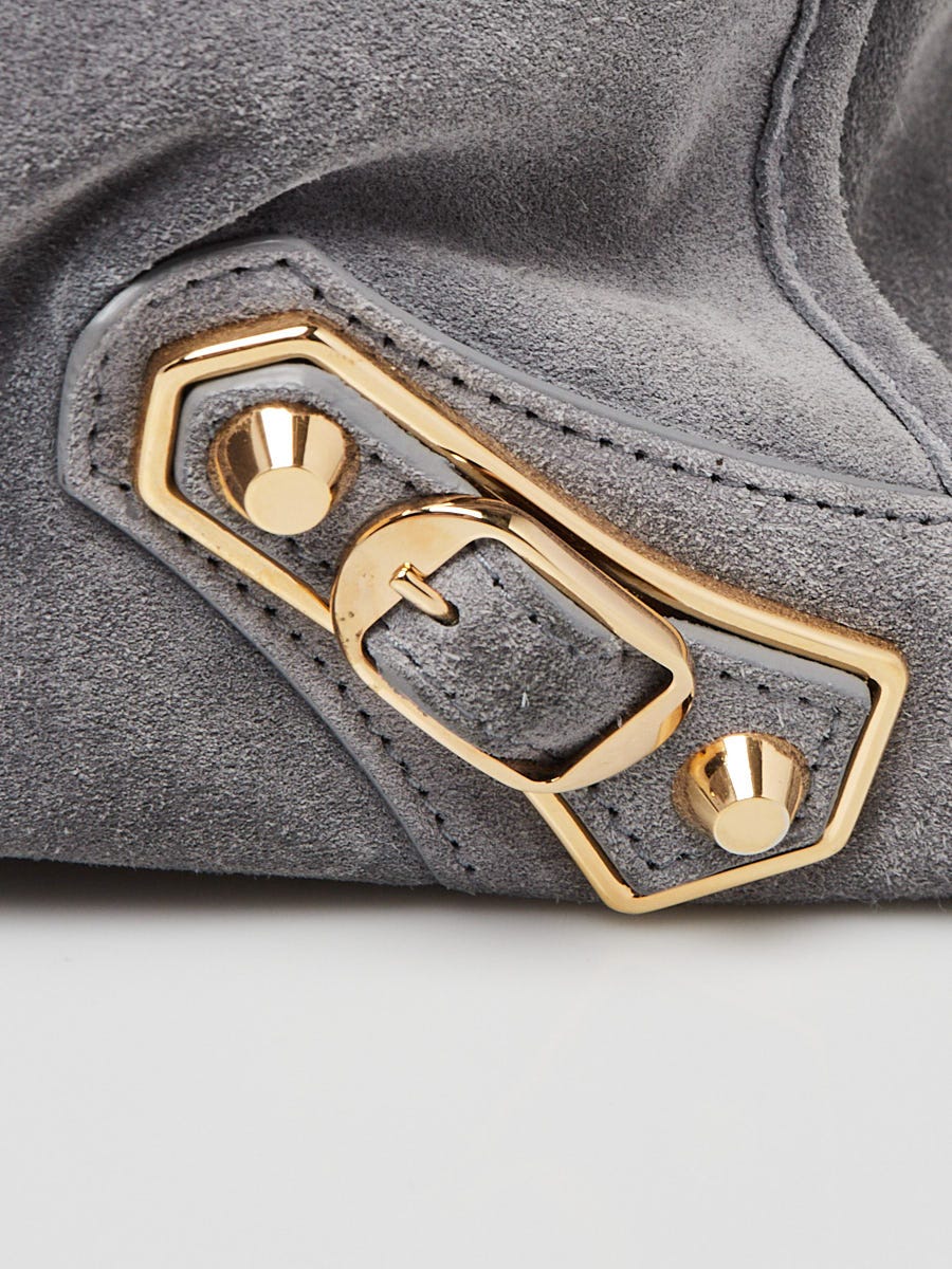 Balenciaga Small City Bag Grey Suede Metallic Edge Gold Hardware