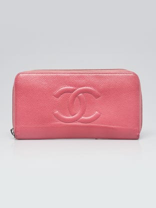 Chanel Pink Coated Canvas CC Logo Zip Around Clutch Wallet