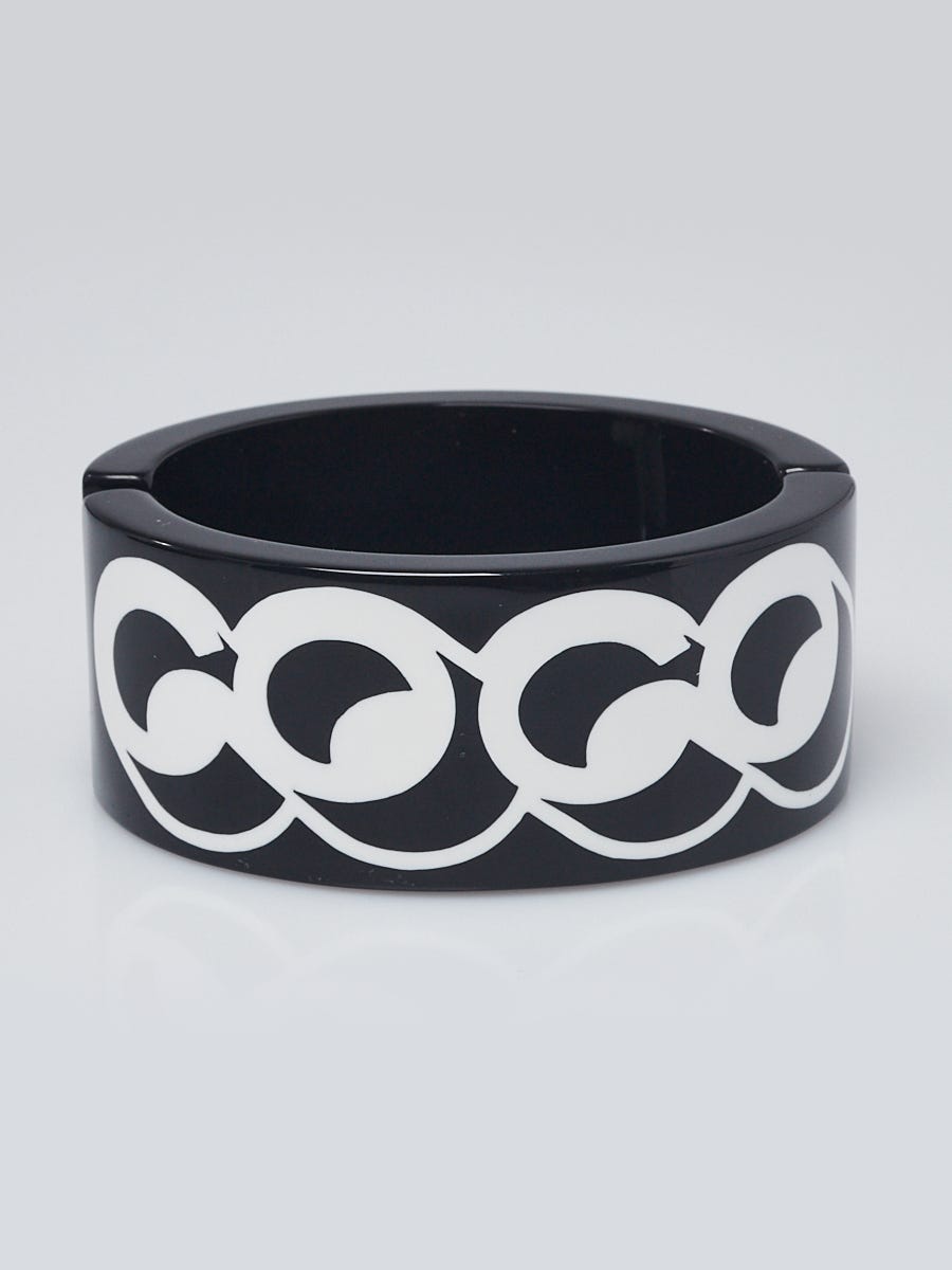 Chanel Black/White Resin Gabrielle Coco Cuff Bracelet - Yoogi's Closet