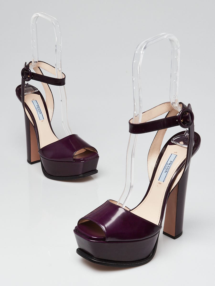 Prada Purple Matte Leather Platform Sandals Size 8.5/39 - Yoogi's