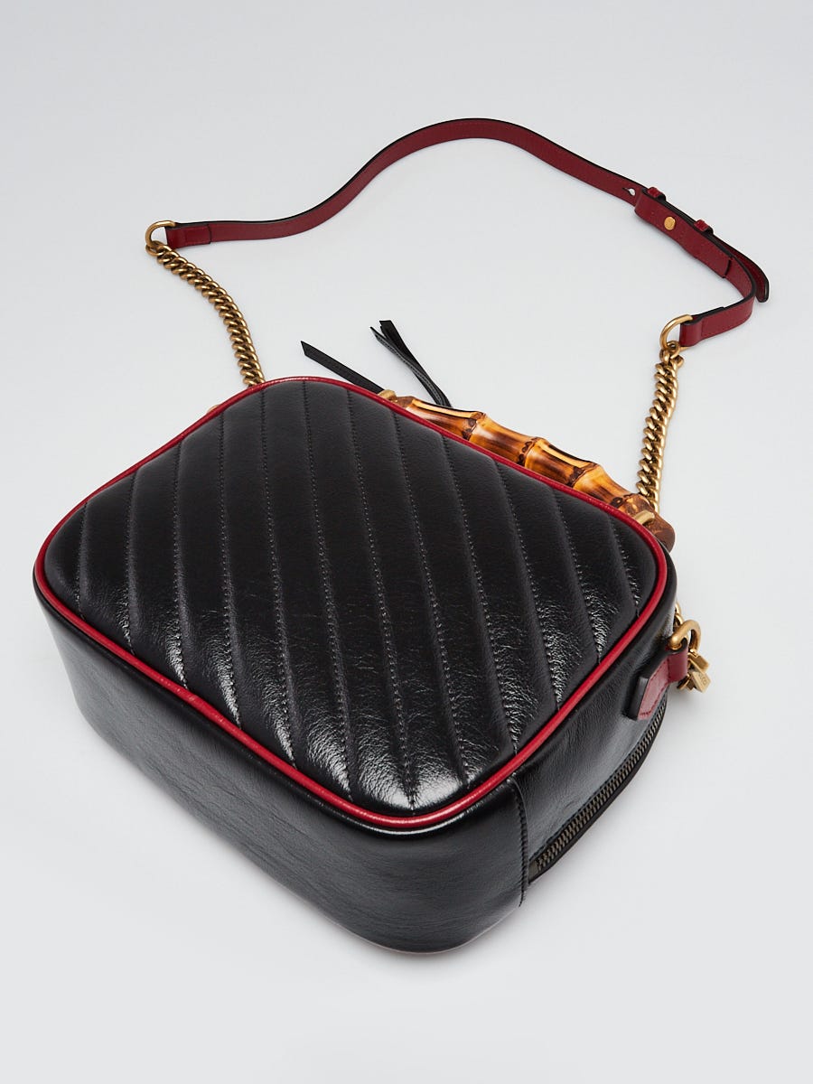 Gucci Black Diagonal Quilted GG Leather Marmont Bamboo Top