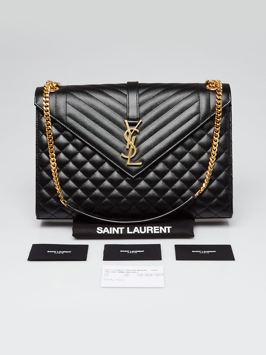 YSL Saint Laurent ENVELOPE LARGE BAG Large Black Pre-owned Excellent  Condition