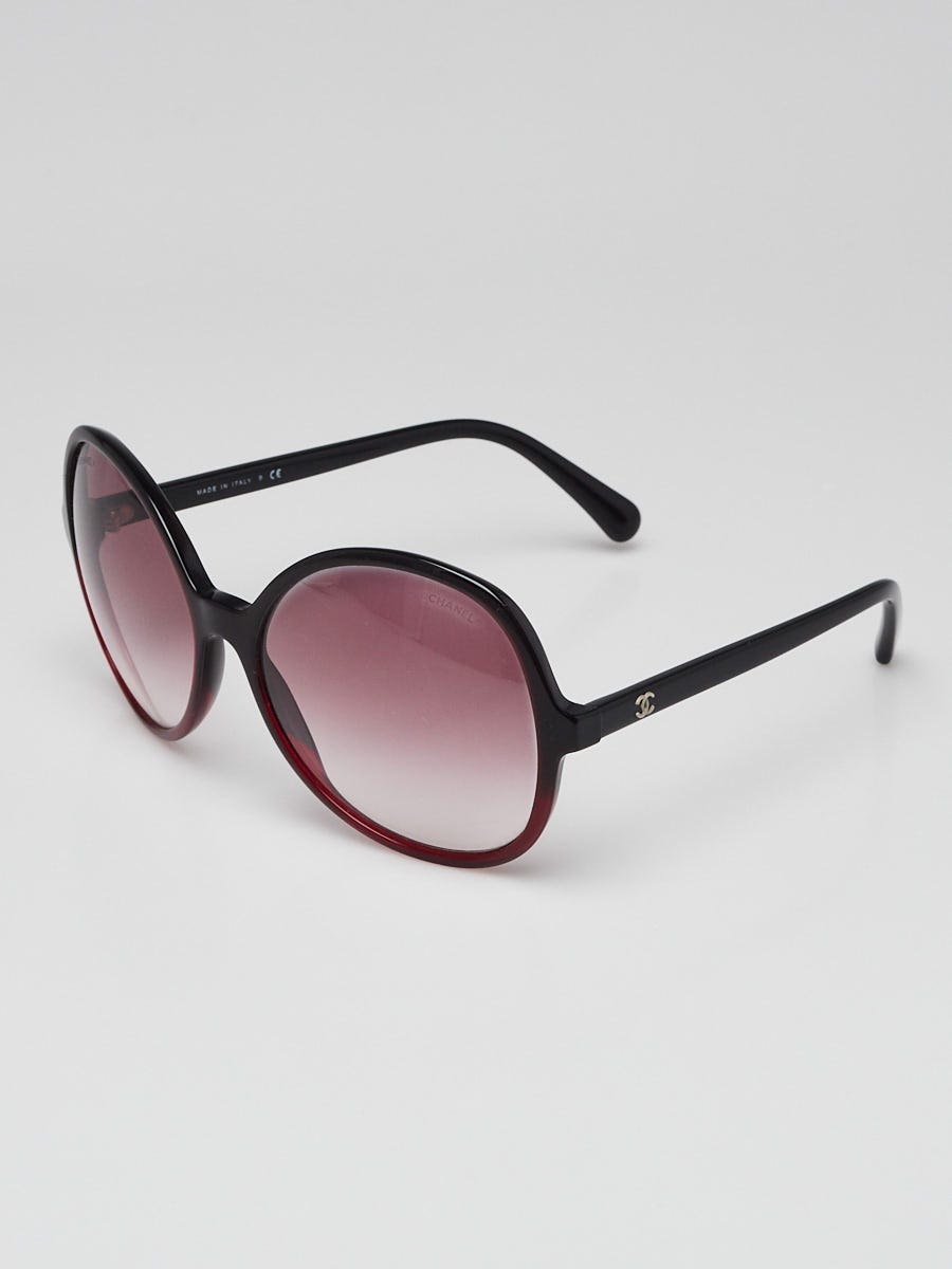 Black/Red Acetate Oversized Round Gradient Tint Sunglasses - 5351