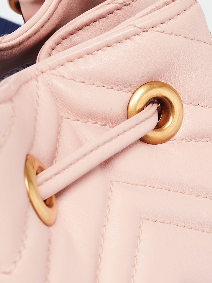Gucci Pink Chevron Quilted Leather Marmont Bucket Bag