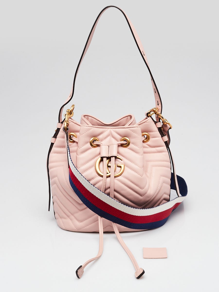 Gucci Pink Chevron Quilted Leather Marmont Bucket Bag Yoogi s Closet