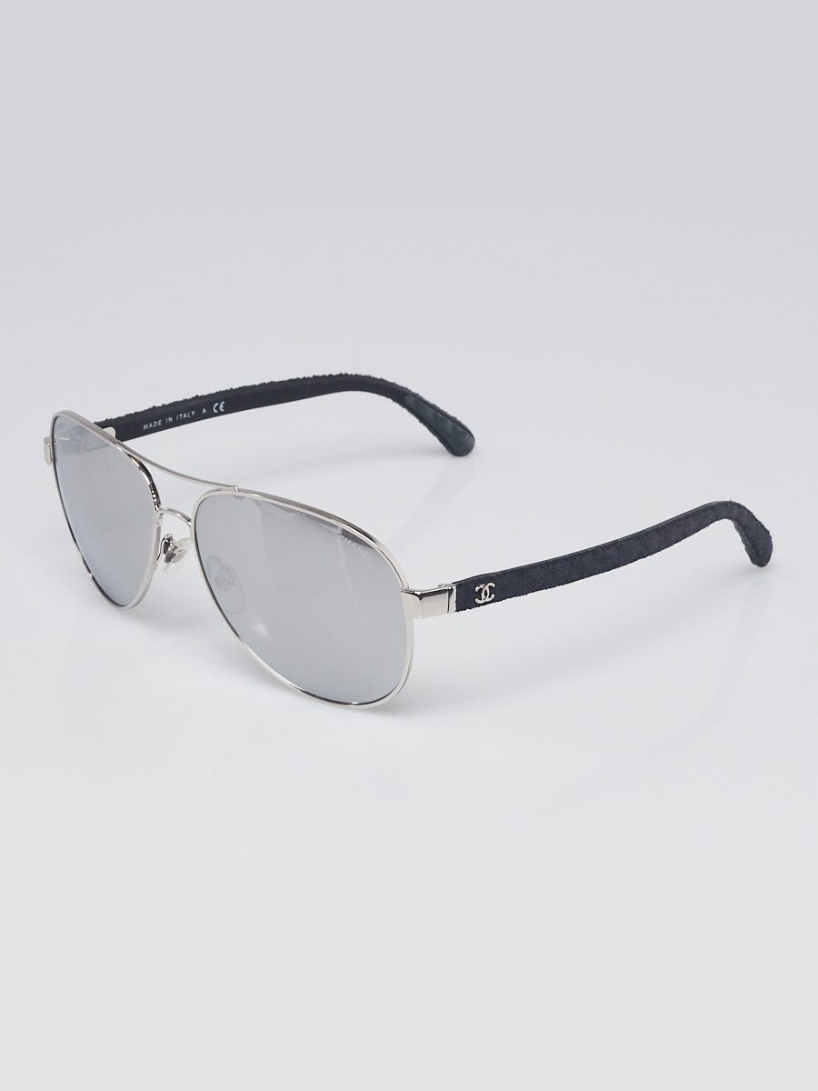 Chanel Silvertone Metal Frame Tint Aviator Sunglasses-4207