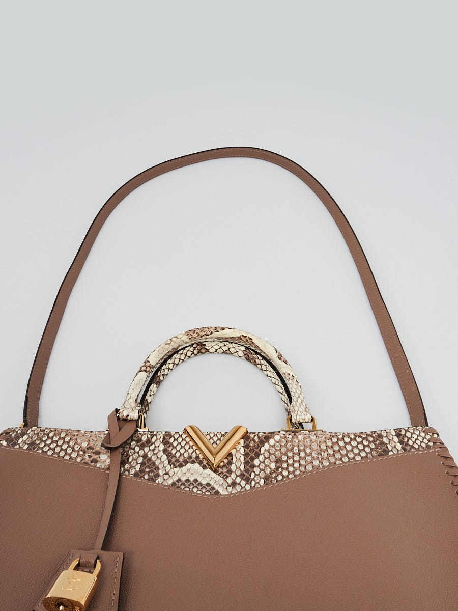 Louis Vuitton handbag in beige grained leather and natural python